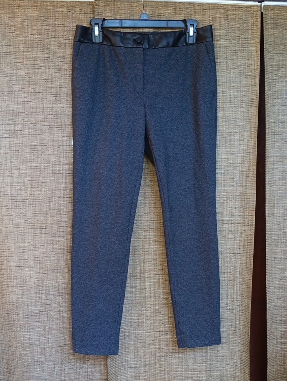 Calvin Klein Gray Ponte Knit Pants with Faux Leather Waistband